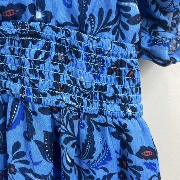 Old Navy Blue Chiffon Midi Tiered Ruffle Midi Dress Size XL Floral - Picture 7 of 16